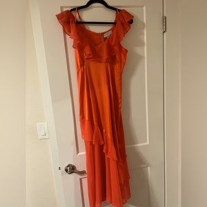 Fun and flirty orange midi dress
